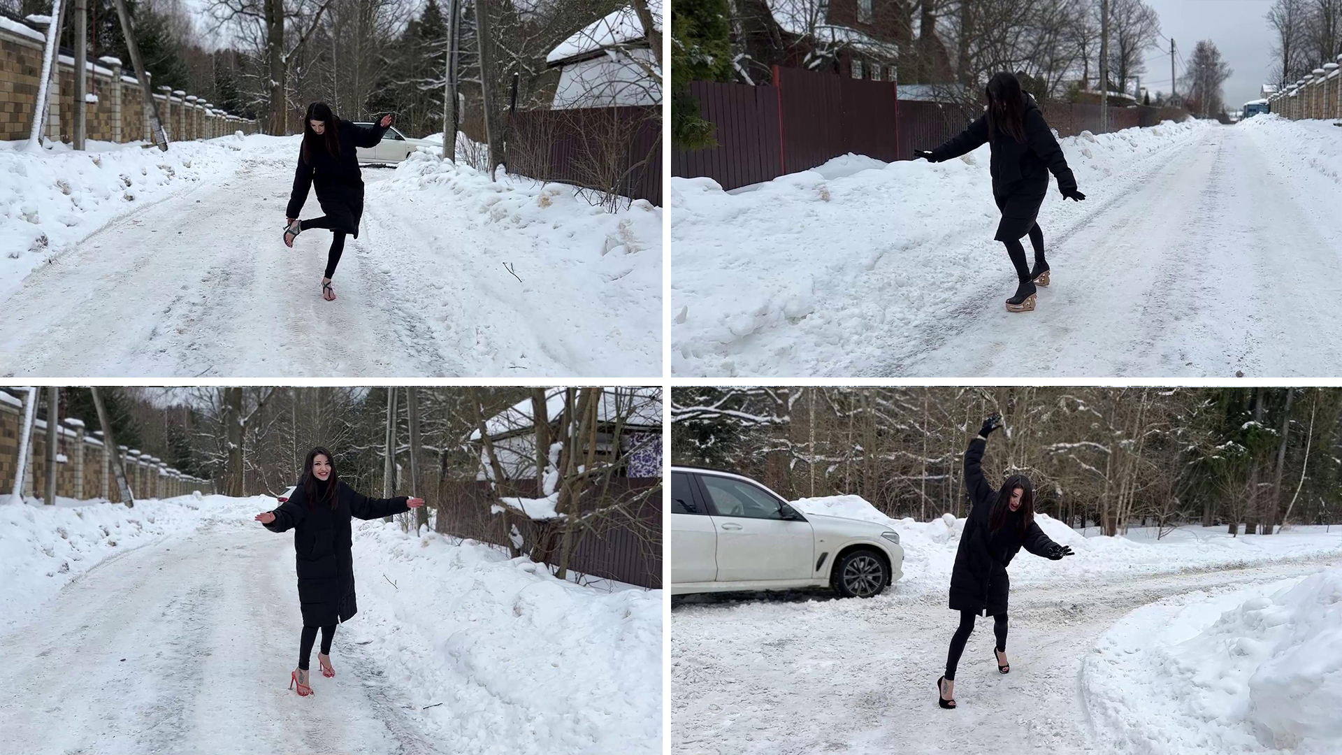 Nastya BAREFOOT comparing 7 pairs of shoes on slippery ice and snow ...