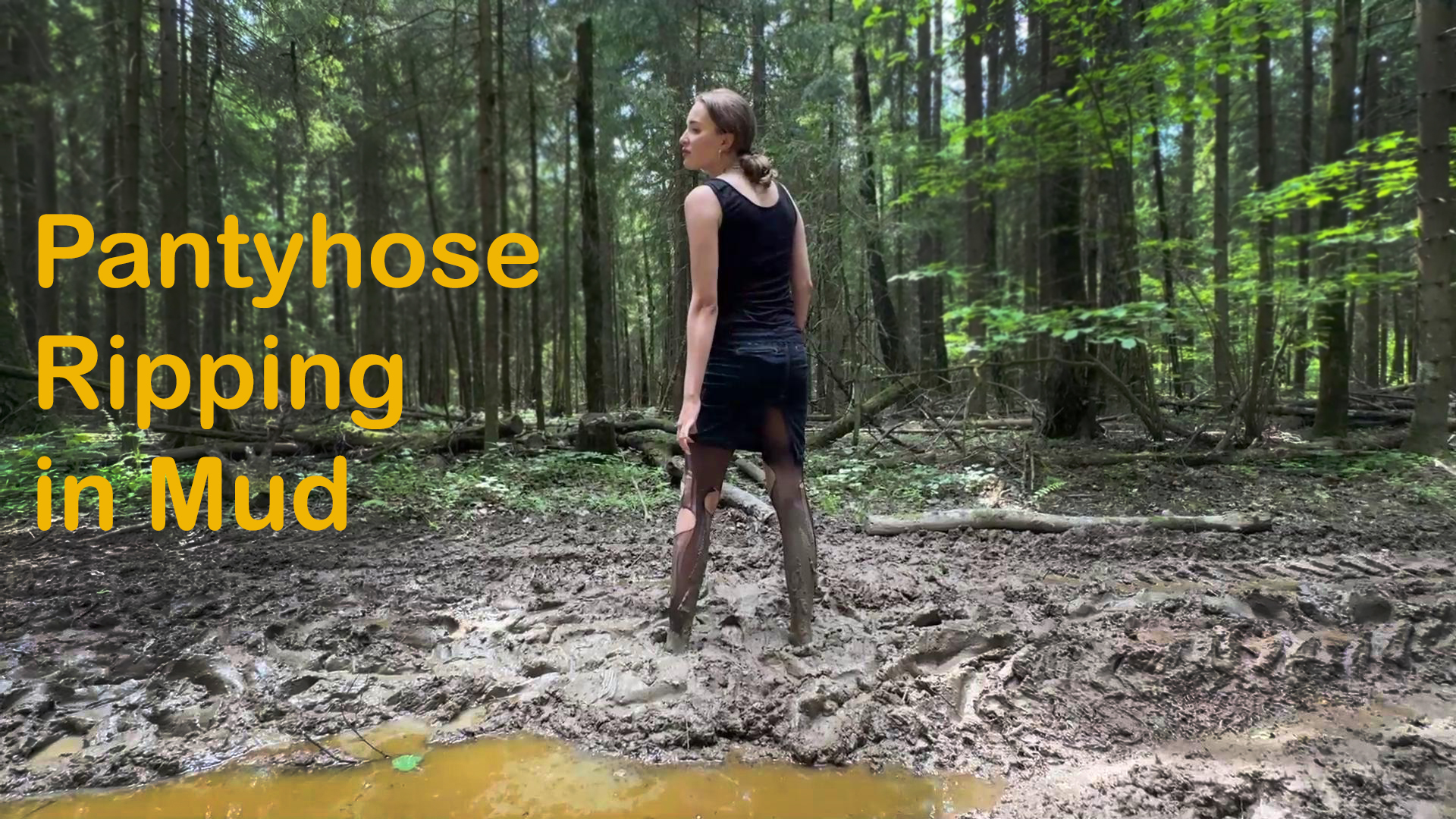 Pantyhose in mud, girl barefoot walking in mud, ripped pantyhose in mud ...