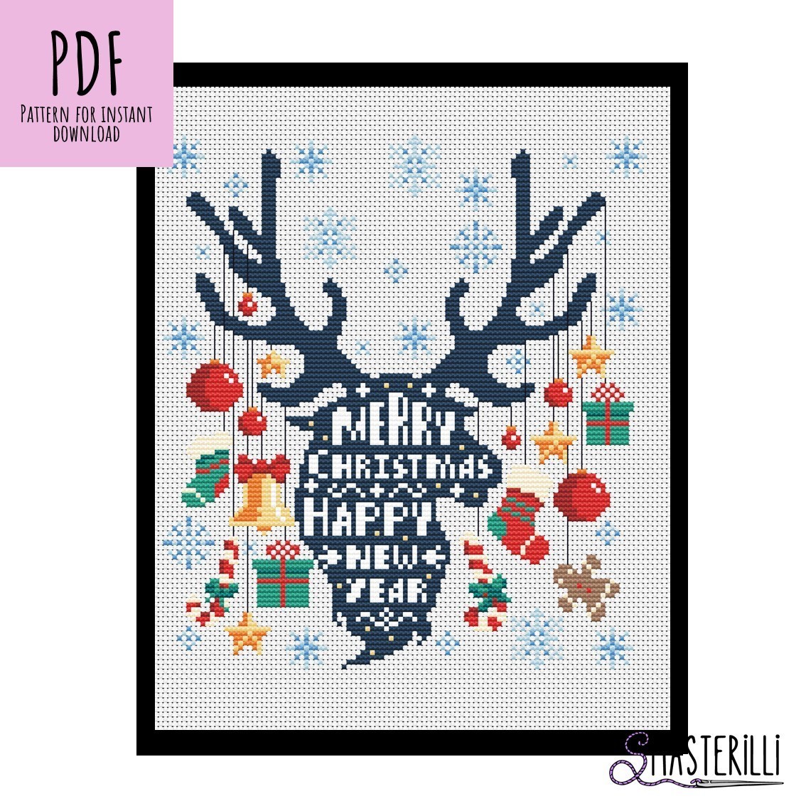 Christmas deer cross stitch pattern PDF + JPG embroidery design #0414 ...