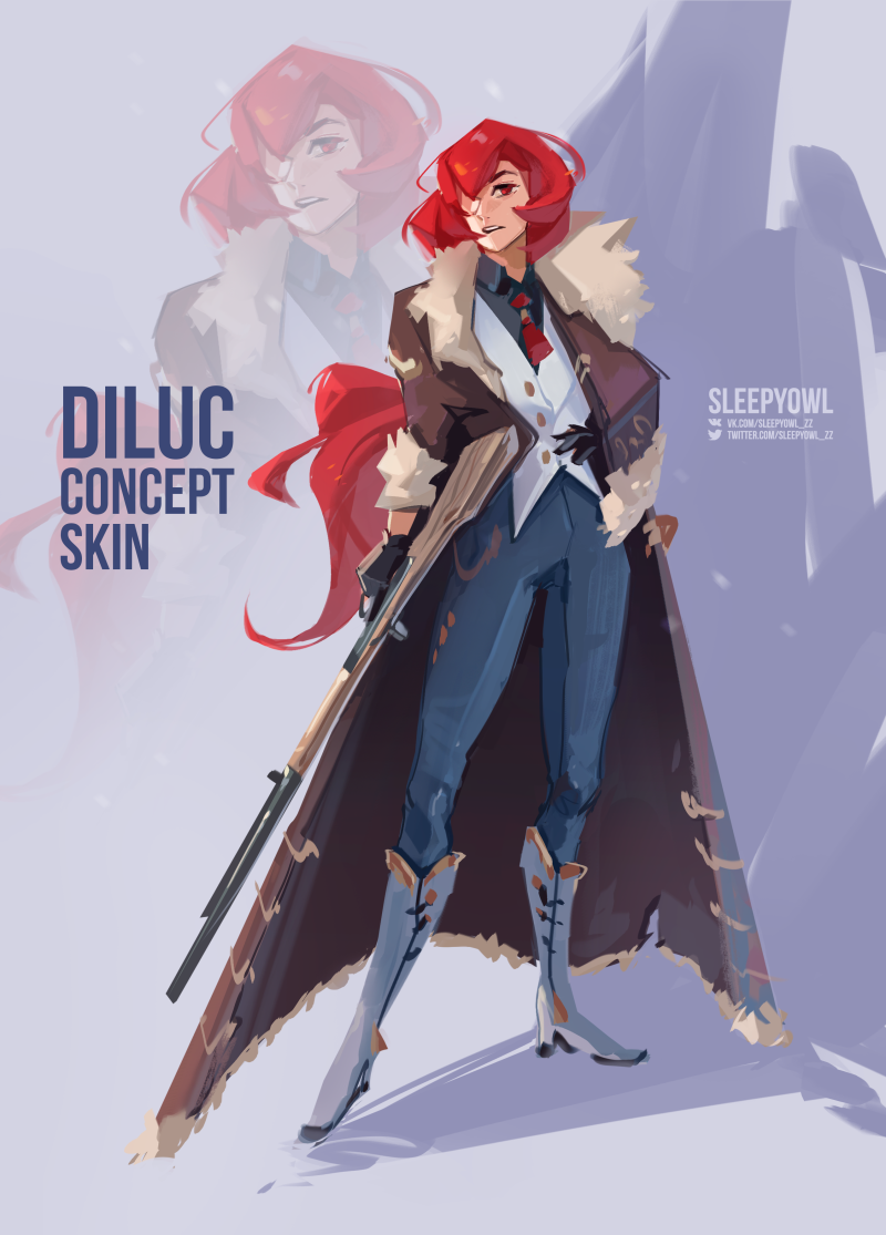 Fan concept art of Diluc skin - SleepyOwl_Zz | Boosty