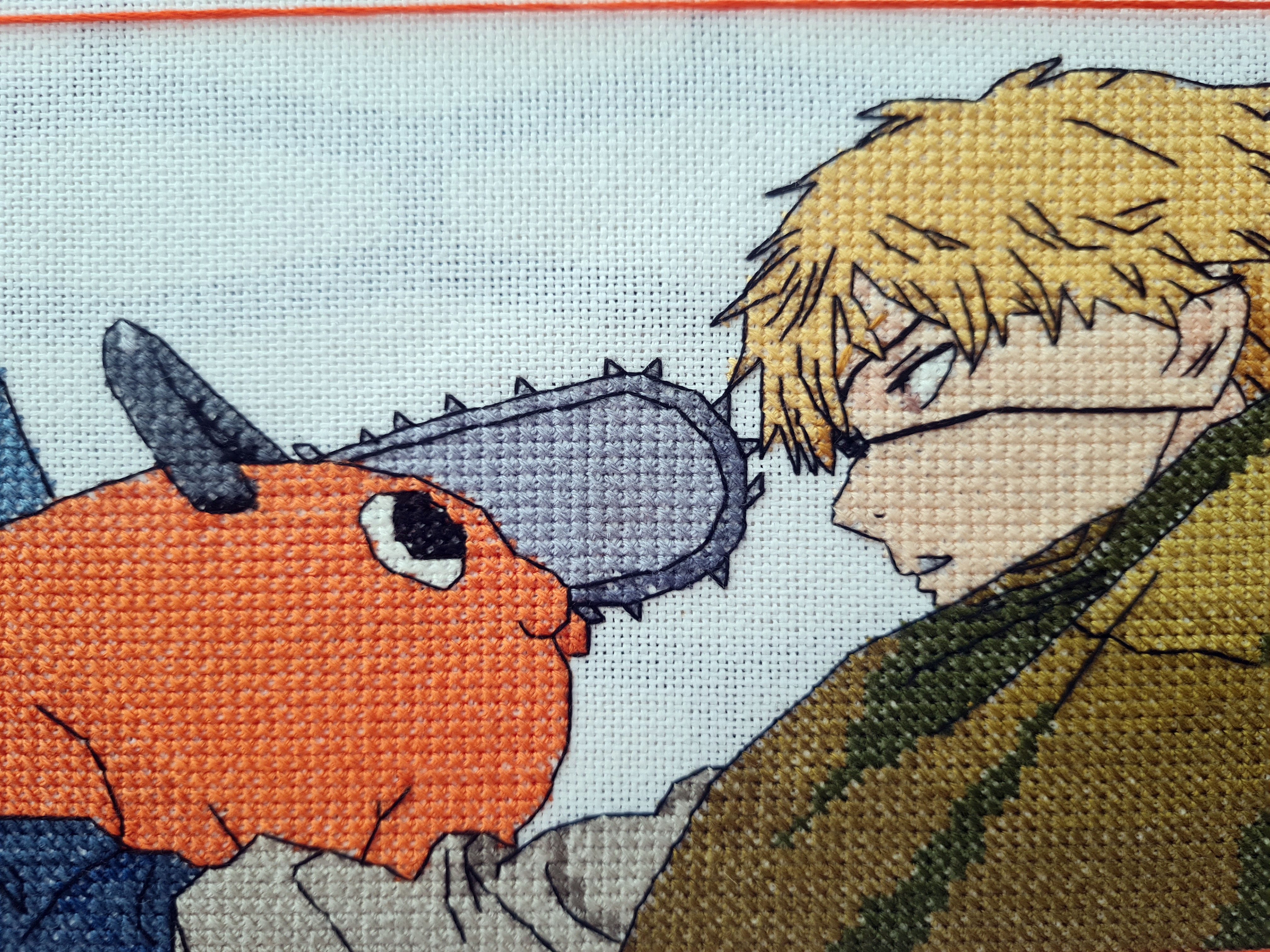 Anime cross stitch pattern Chainsaw Man Pochita Denji PDF - Inspire Uplift